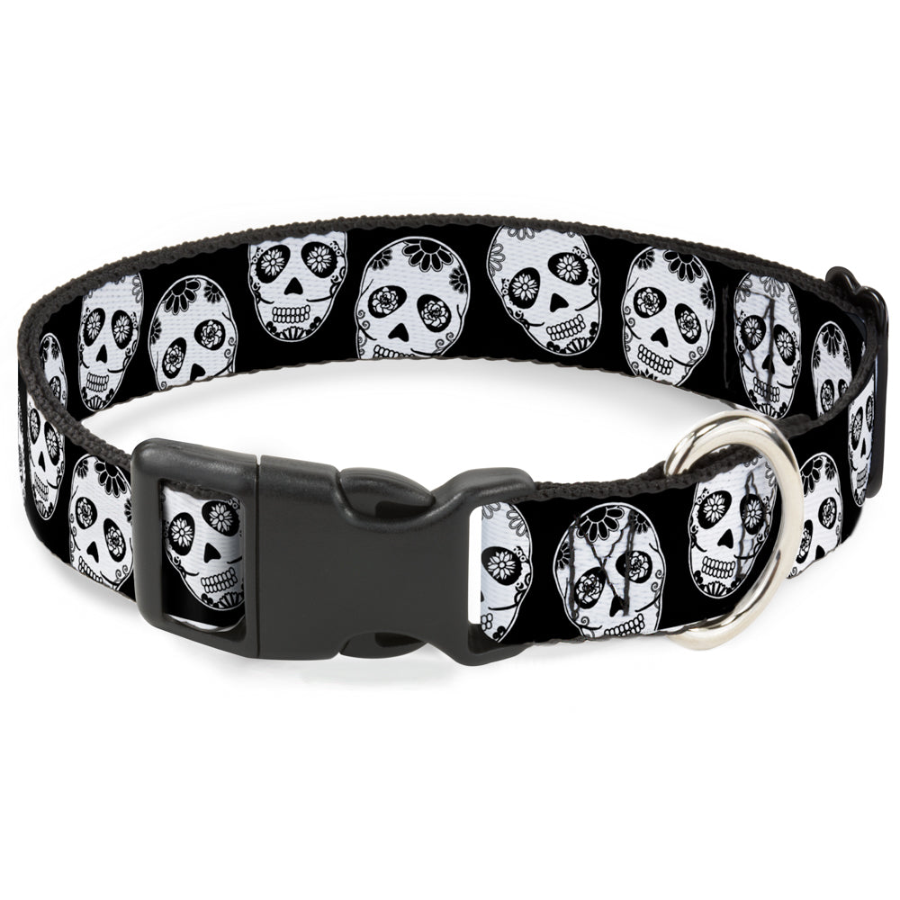 Plastic Clip Collar - Sugar Skulls Black/White/Black Plastic Clip Collars Buckle-Down