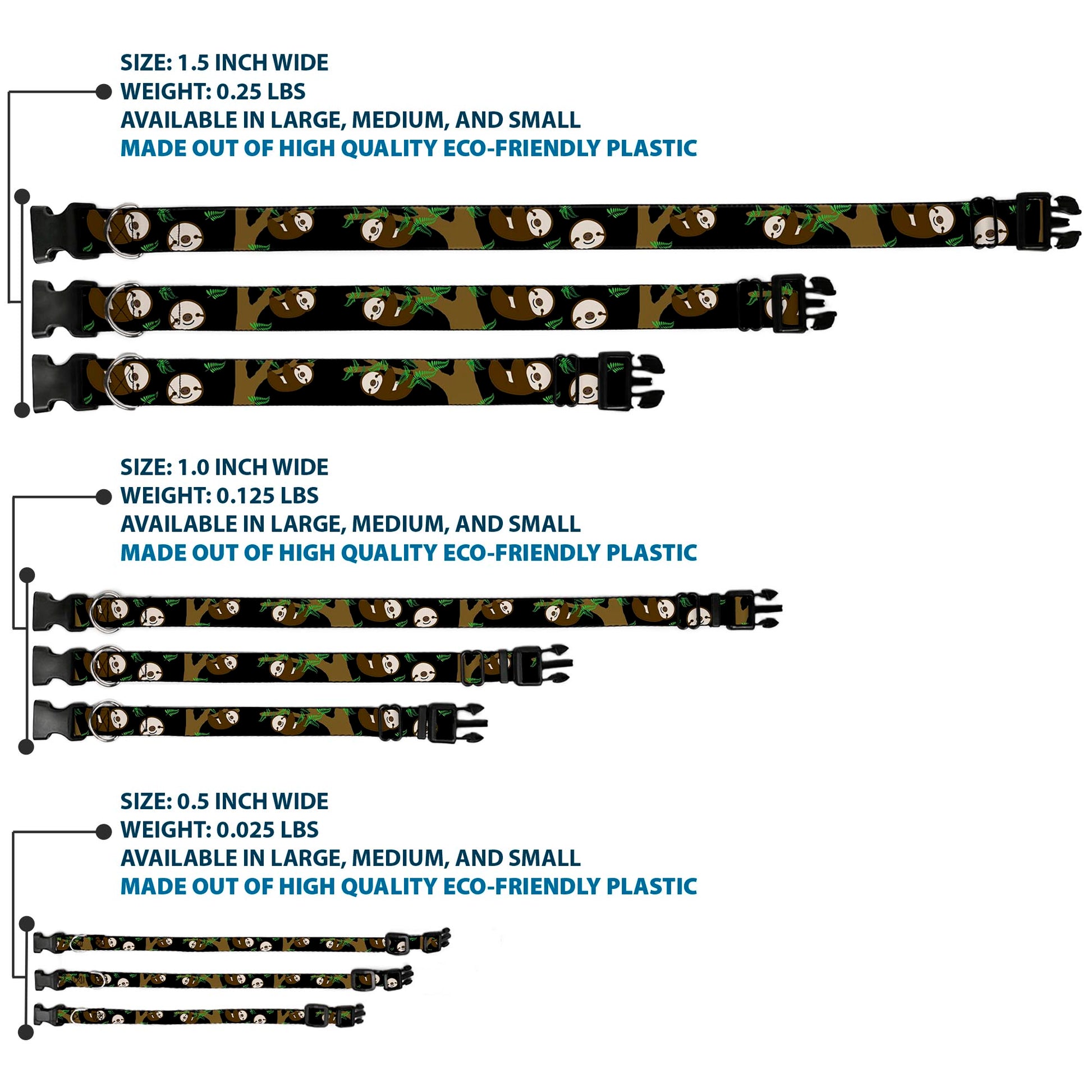 Plastic Clip Collar - Sloth Face/Hanging Black Plastic Clip Collars Buckle-Down