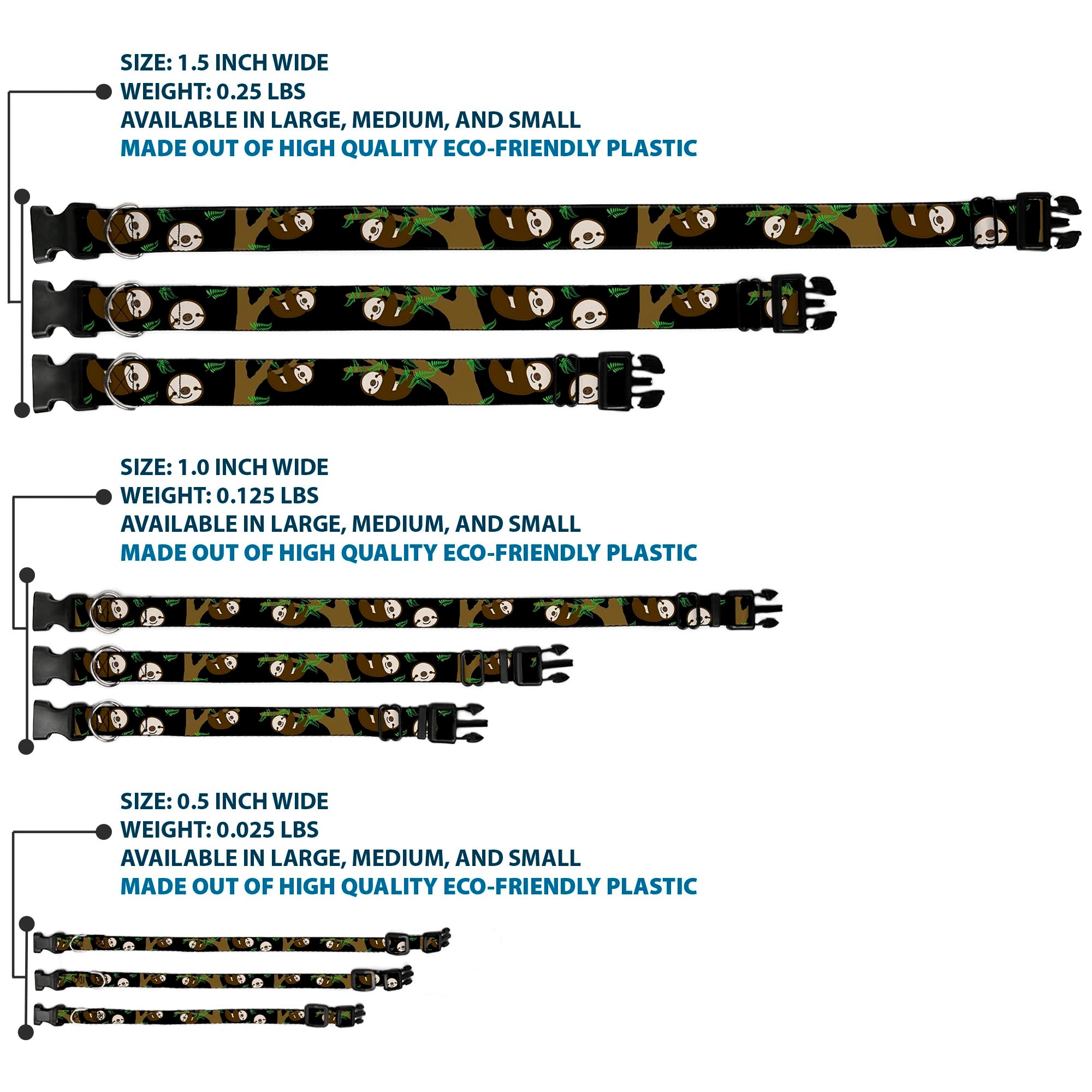 Plastic Clip Collar - Sloth Face/Hanging Black Plastic Clip Collars Buckle-Down