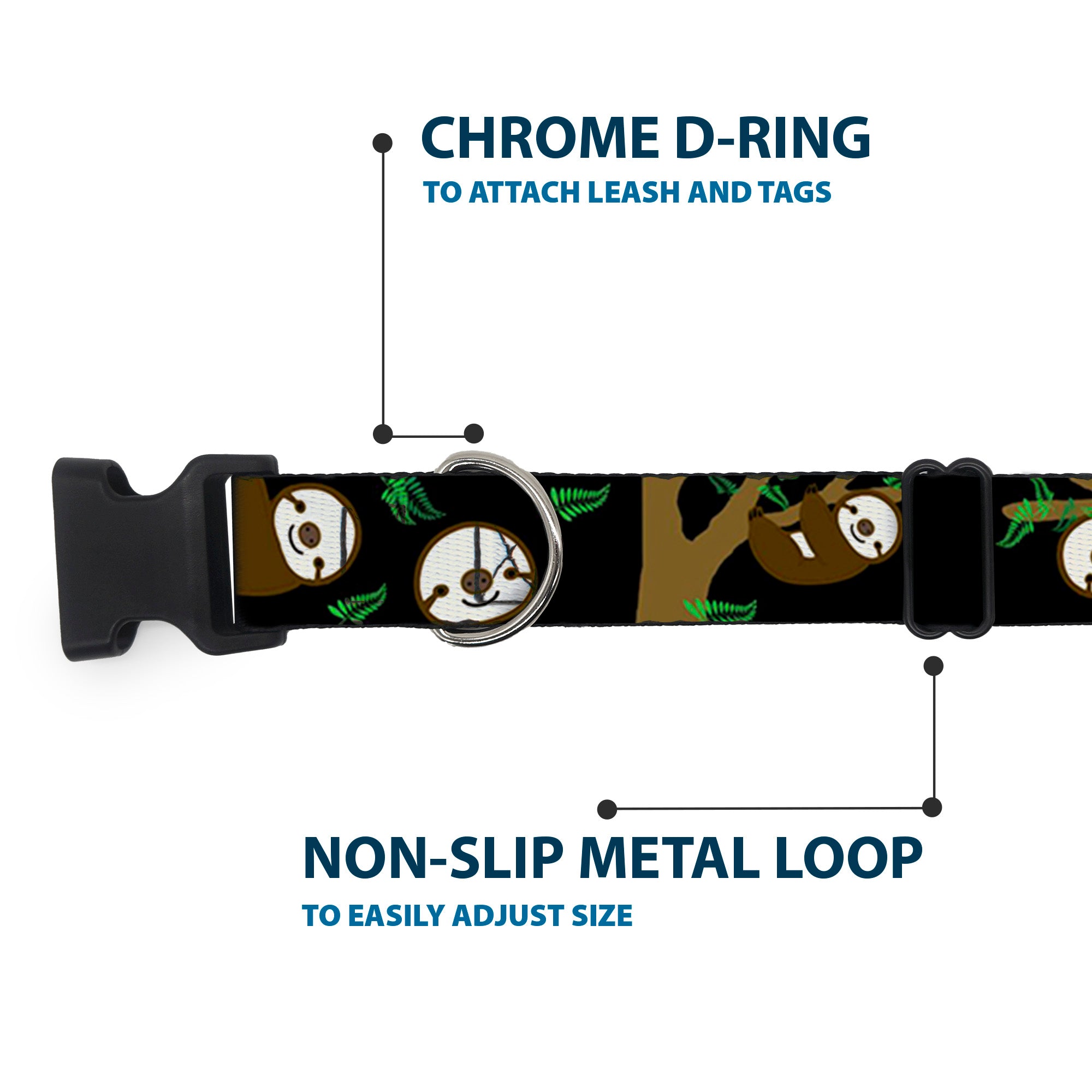 Plastic Clip Collar - Sloth Face/Hanging Black Plastic Clip Collars Buckle-Down