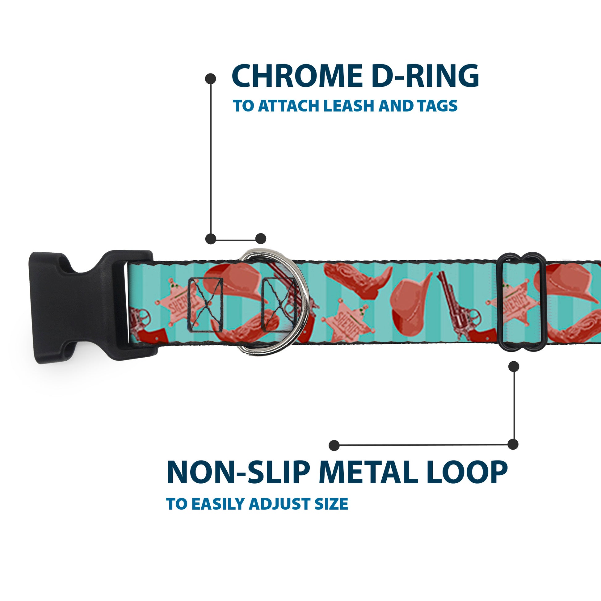 Plastic Clip Collar - Sheriff's Gear/Vertical Stripe Turquoise/Browns Plastic Clip Collars Buckle-Down