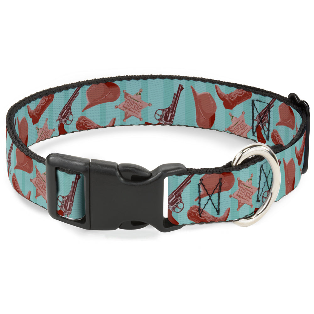 Plastic Clip Collar - Sheriff's Gear/Vertical Stripe Turquoise/Browns Plastic Clip Collars Buckle-Down