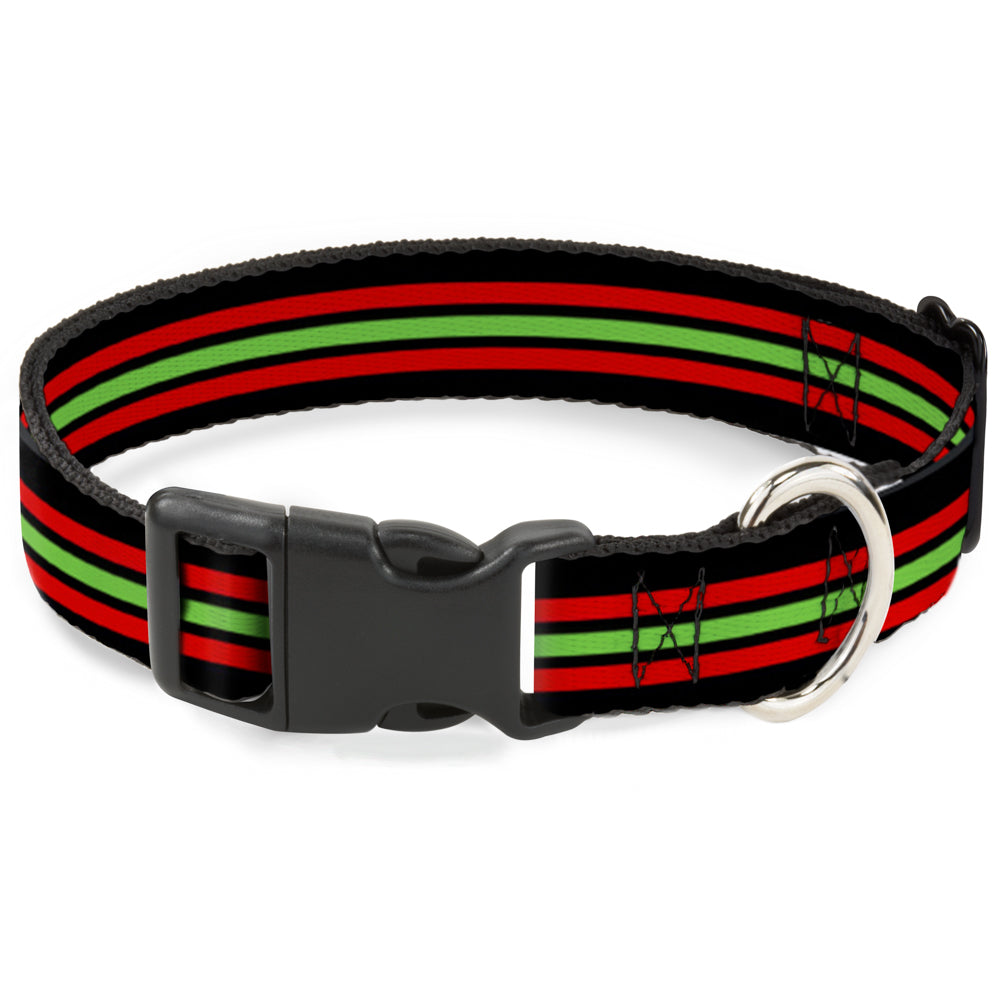 Plastic Clip Collar - Stripe Trio Black/Red/Green/Black Plastic Clip Collars Buckle-Down