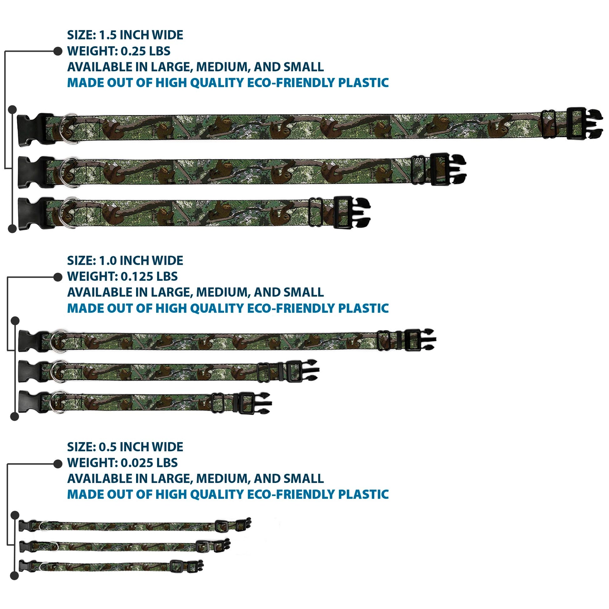 Plastic Clip Collar - Sloth Tree Hanging Posterized Plastic Clip Collars Buckle-Down