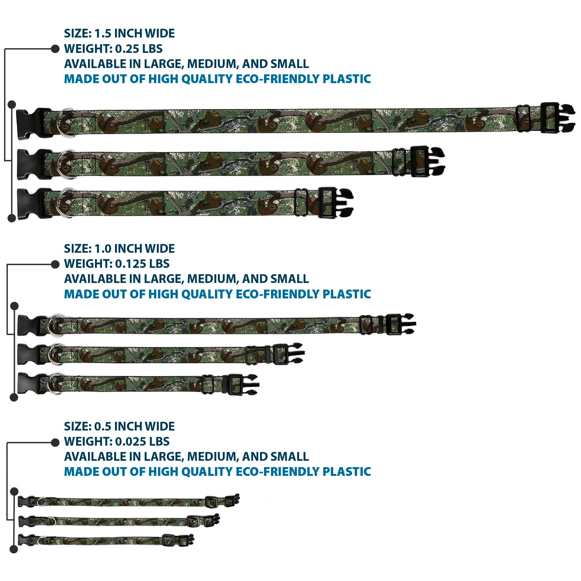 Plastic Clip Collar - Sloth Tree Hanging Posterized Plastic Clip Collars Buckle-Down