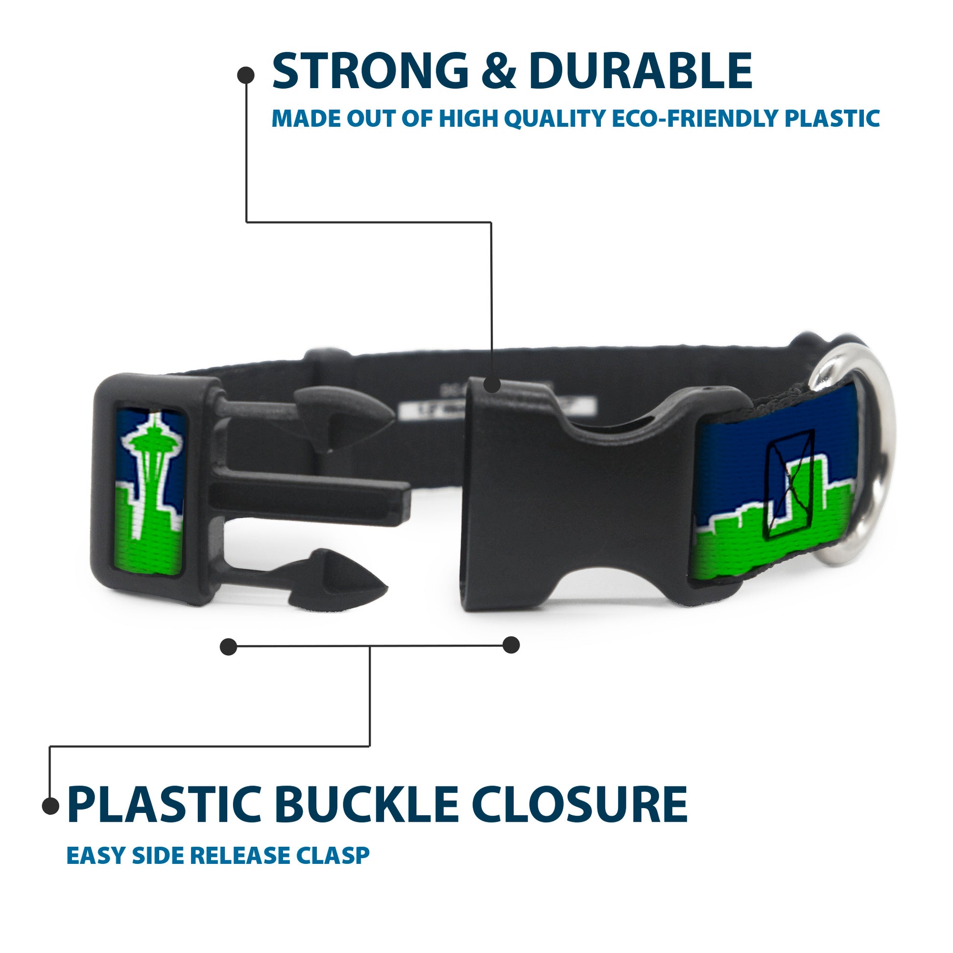 Plastic Clip Collar - Seattle Skyline Navy/Bright Green Plastic Clip Collars Buckle-Down