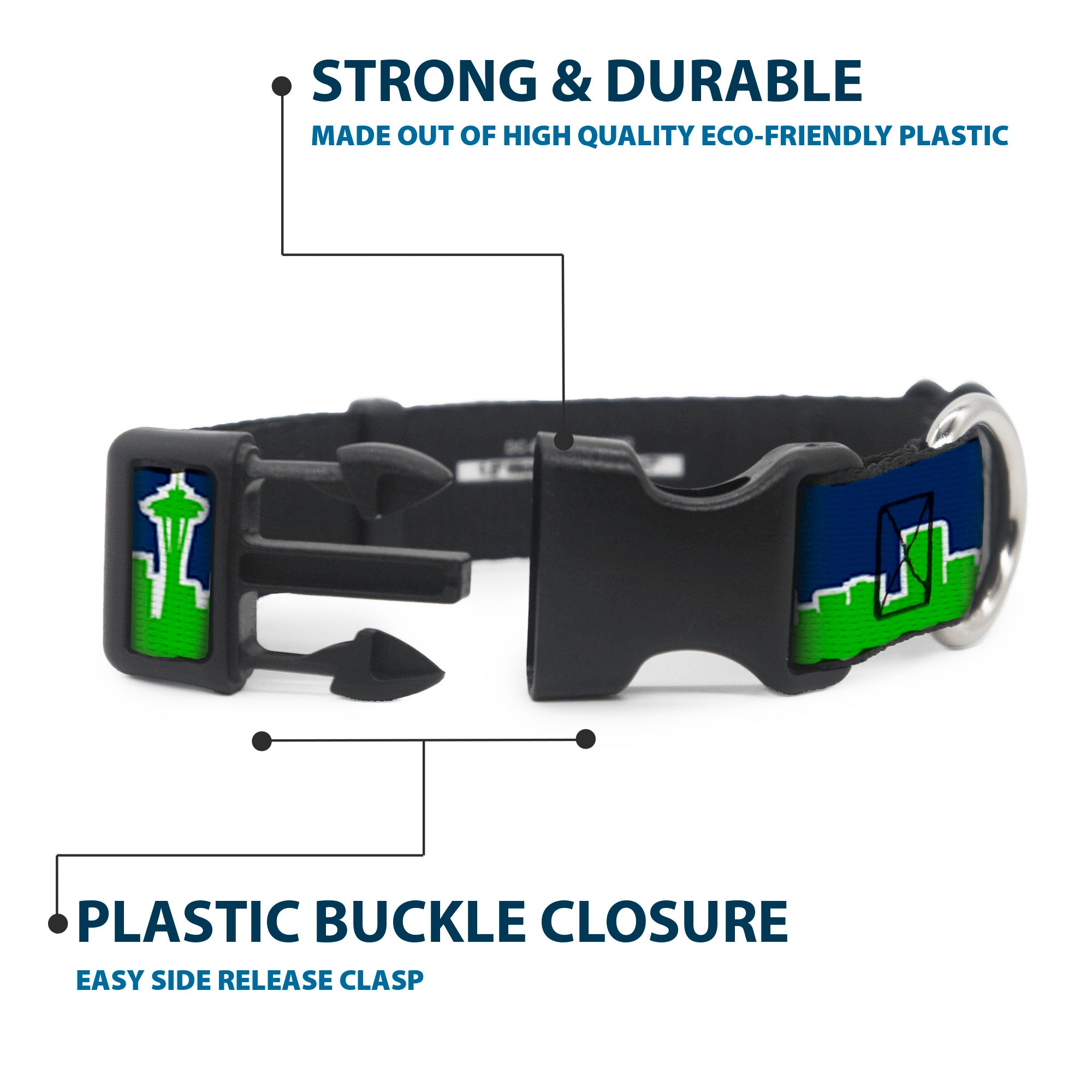 Plastic Clip Collar - Seattle Skyline Navy/Bright Green Plastic Clip Collars Buckle-Down