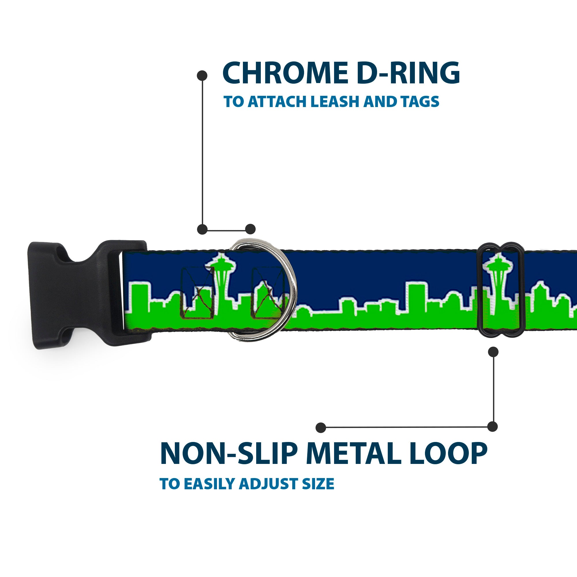 Plastic Clip Collar - Seattle Skyline Navy/Bright Green Plastic Clip Collars Buckle-Down