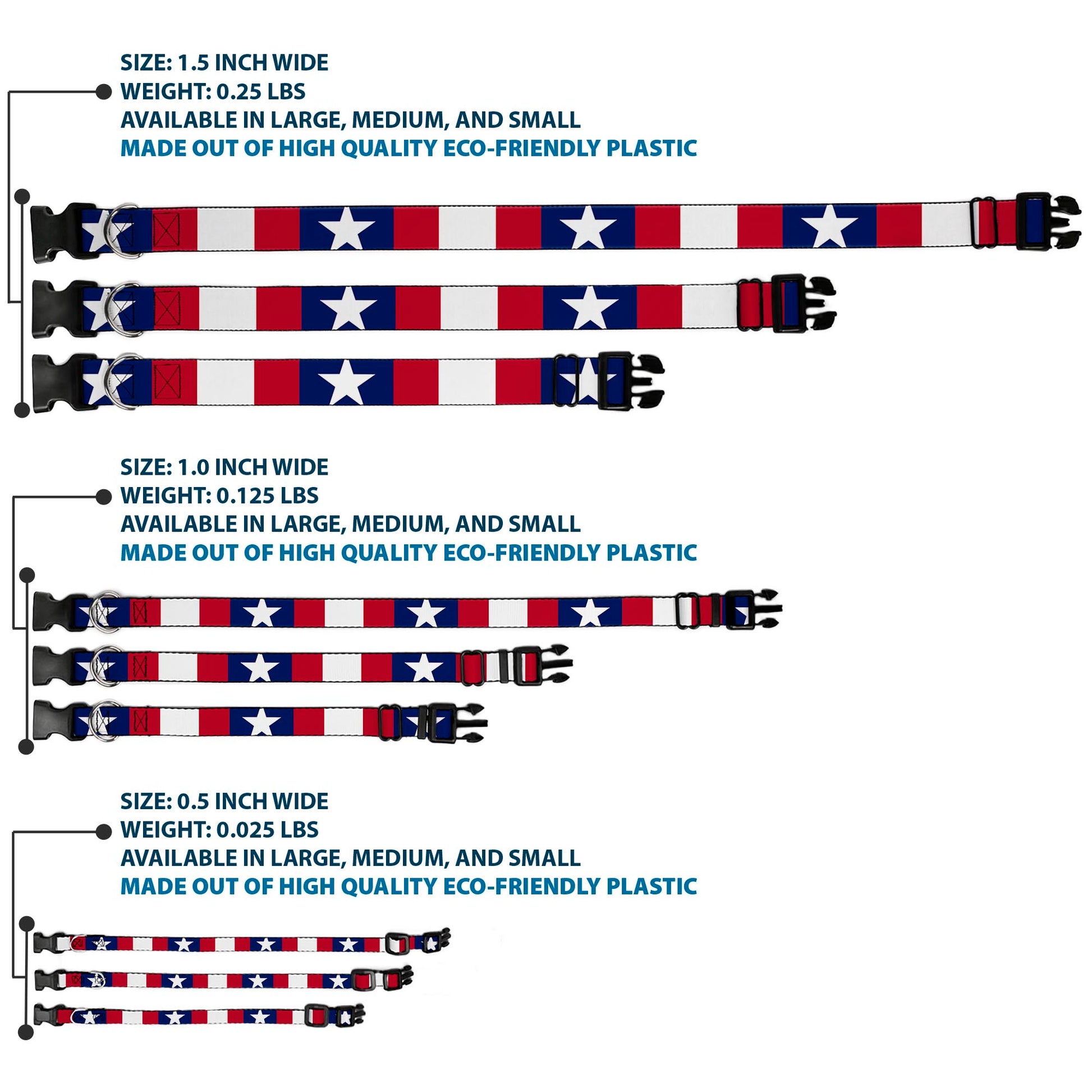 Plastic Clip Collar - Stars & Stripes Ribbon Red/Blue/White Plastic Clip Collars Buckle-Down