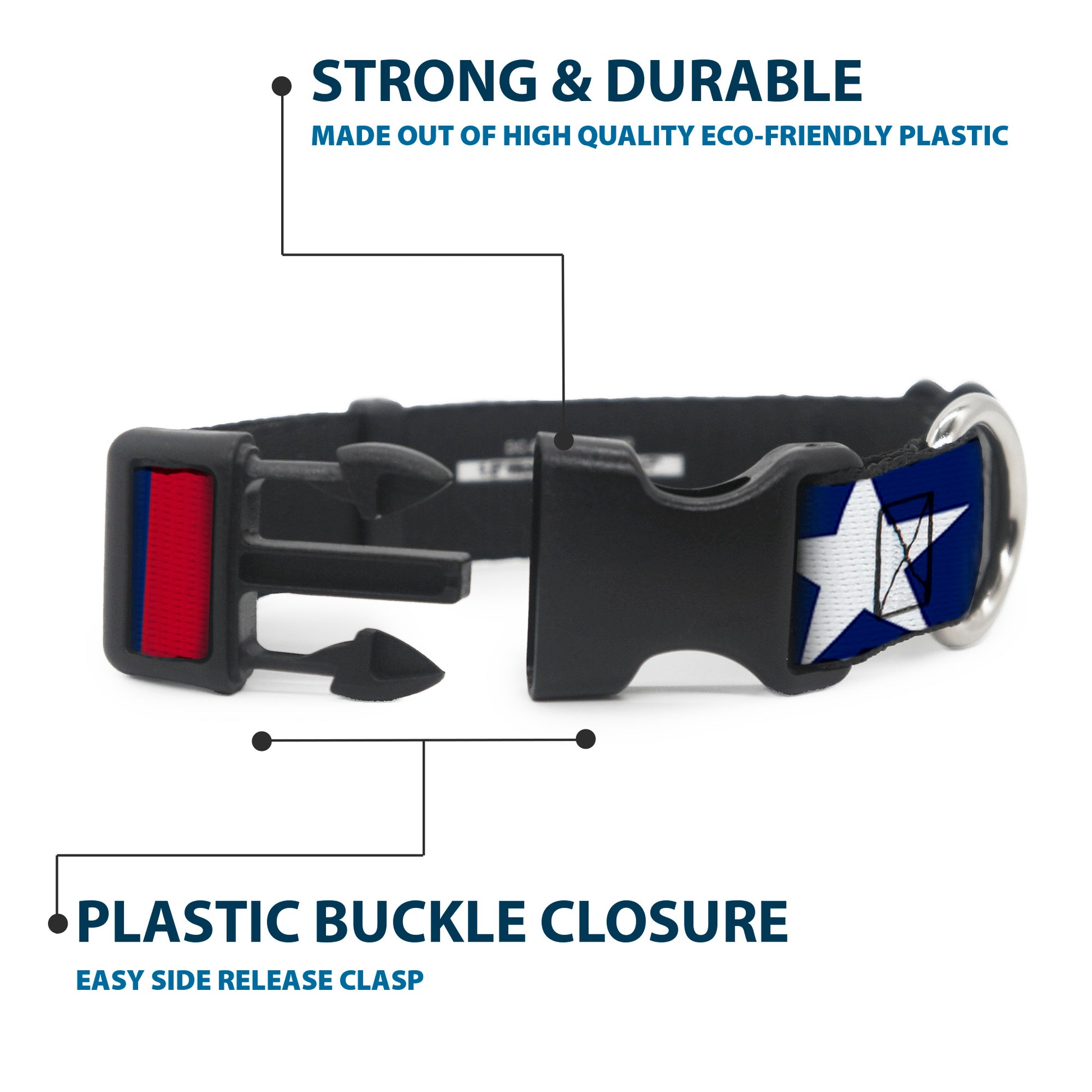 Plastic Clip Collar - Stars & Stripes Ribbon Red/Blue/White Plastic Clip Collars Buckle-Down