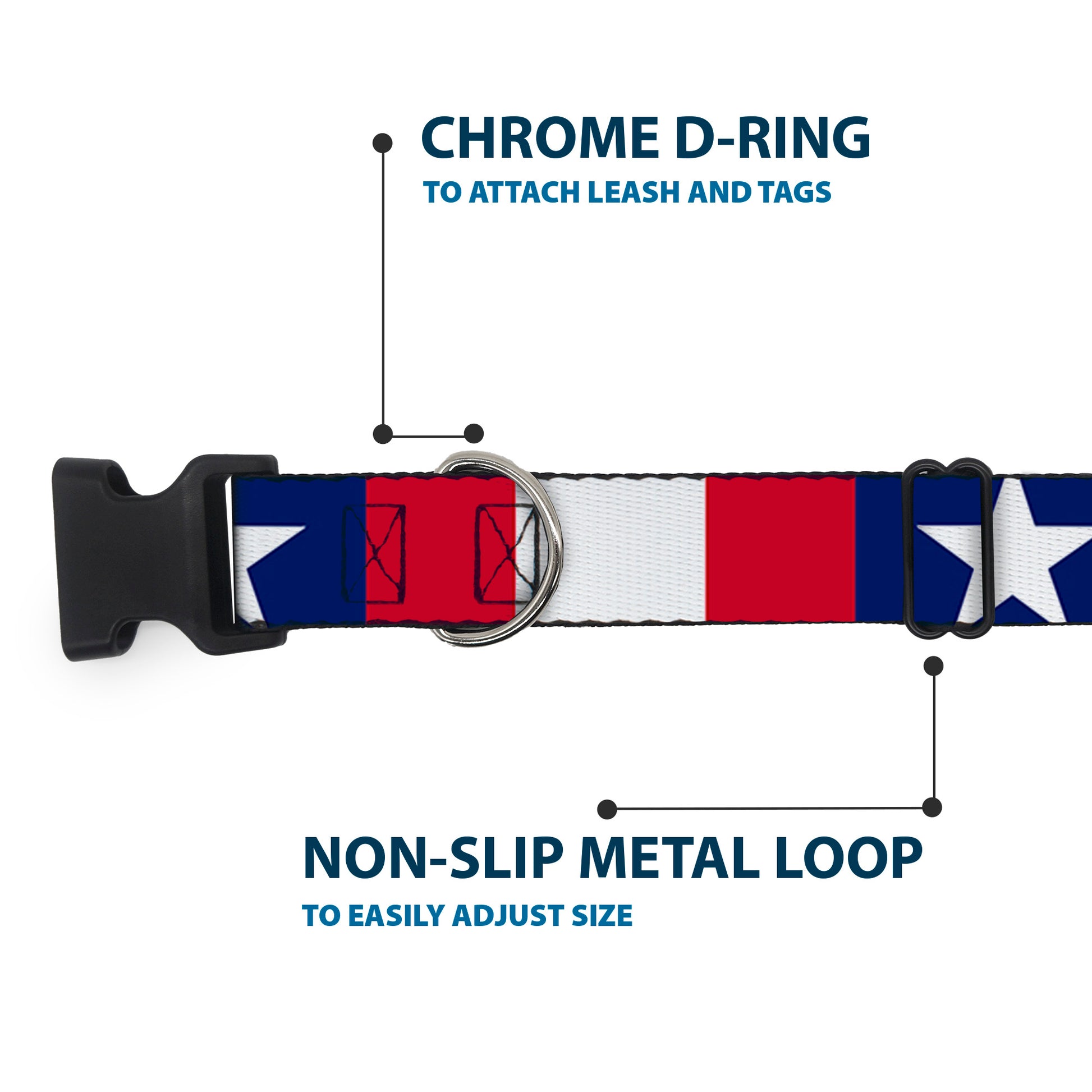 Plastic Clip Collar - Stars & Stripes Ribbon Red/Blue/White Plastic Clip Collars Buckle-Down