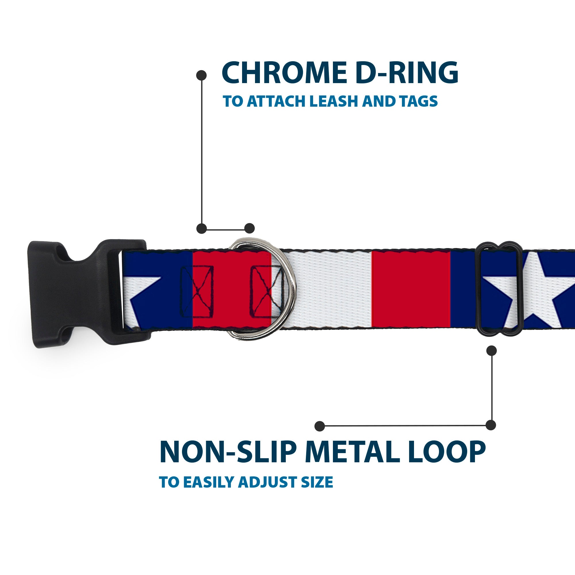 Plastic Clip Collar - Stars & Stripes Ribbon Red/Blue/White Plastic Clip Collars Buckle-Down
