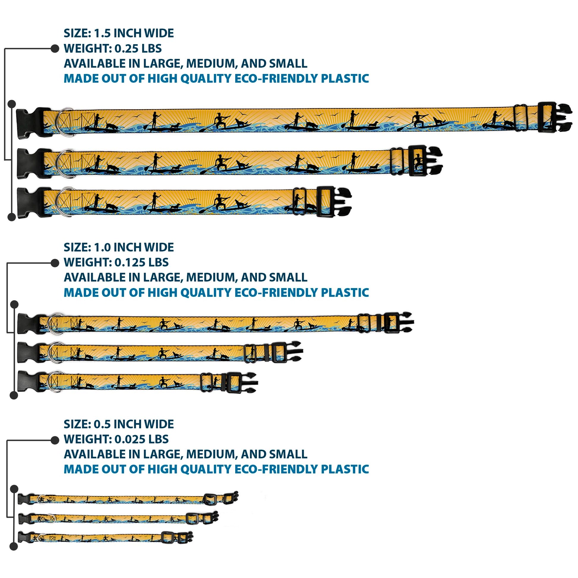 Plastic Clip Collar - SUP w/Dog Yellows/Blues/Black Plastic Clip Collars Buckle-Down