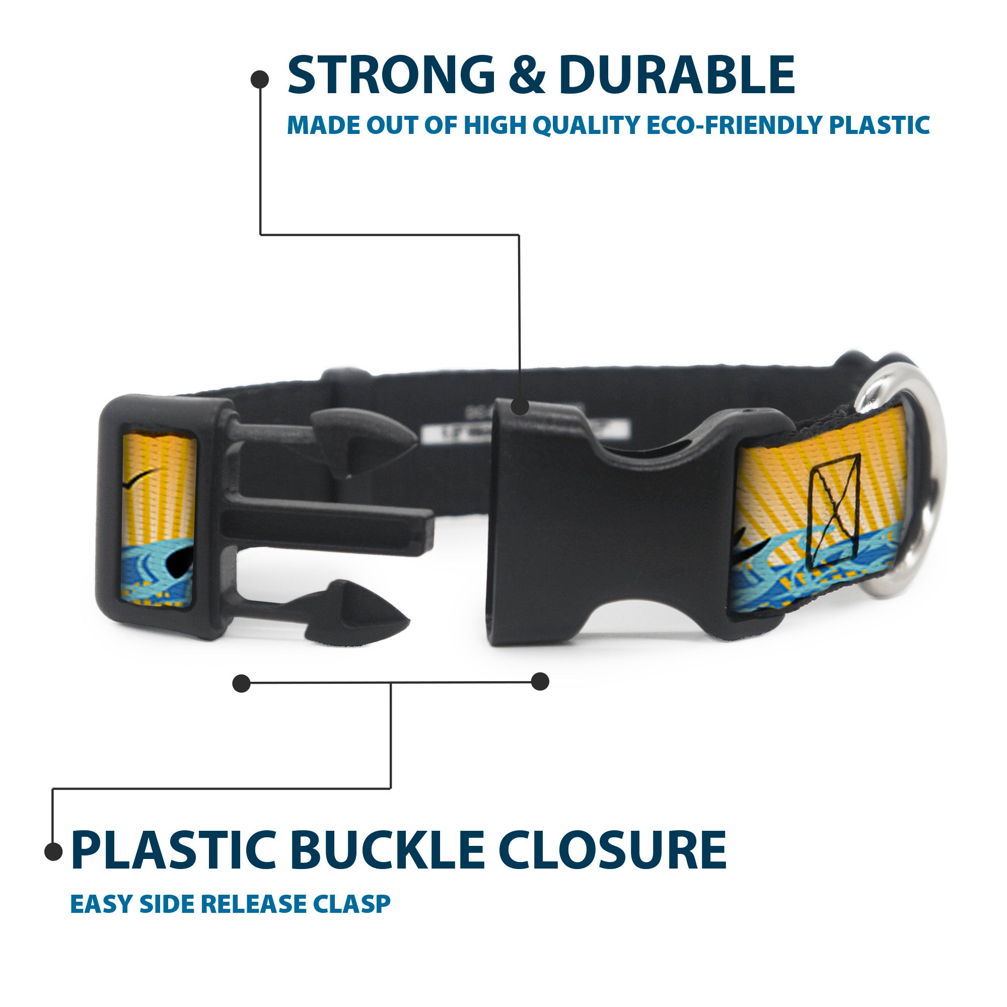 Plastic Clip Collar - SUP w/Dog Yellows/Blues/Black Plastic Clip Collars Buckle-Down