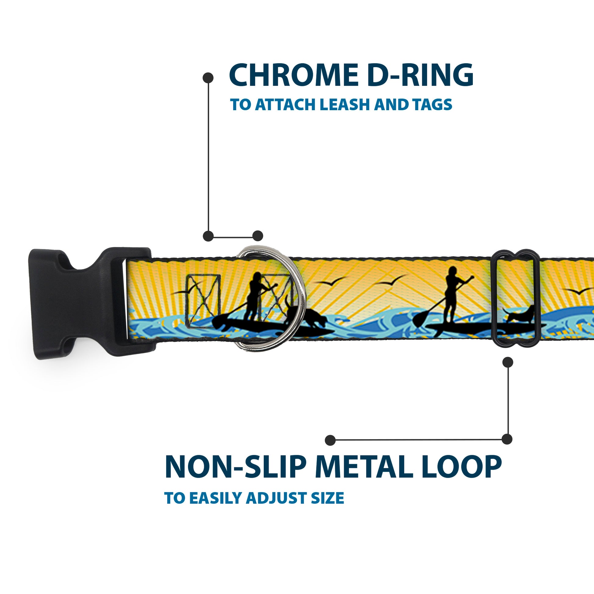 Plastic Clip Collar - SUP w/Dog Yellows/Blues/Black Plastic Clip Collars Buckle-Down