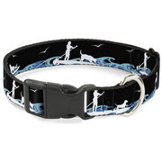 Plastic Clip Collar - SUP w/Dog Black/Blues/White Plastic Clip Collars Buckle-Down