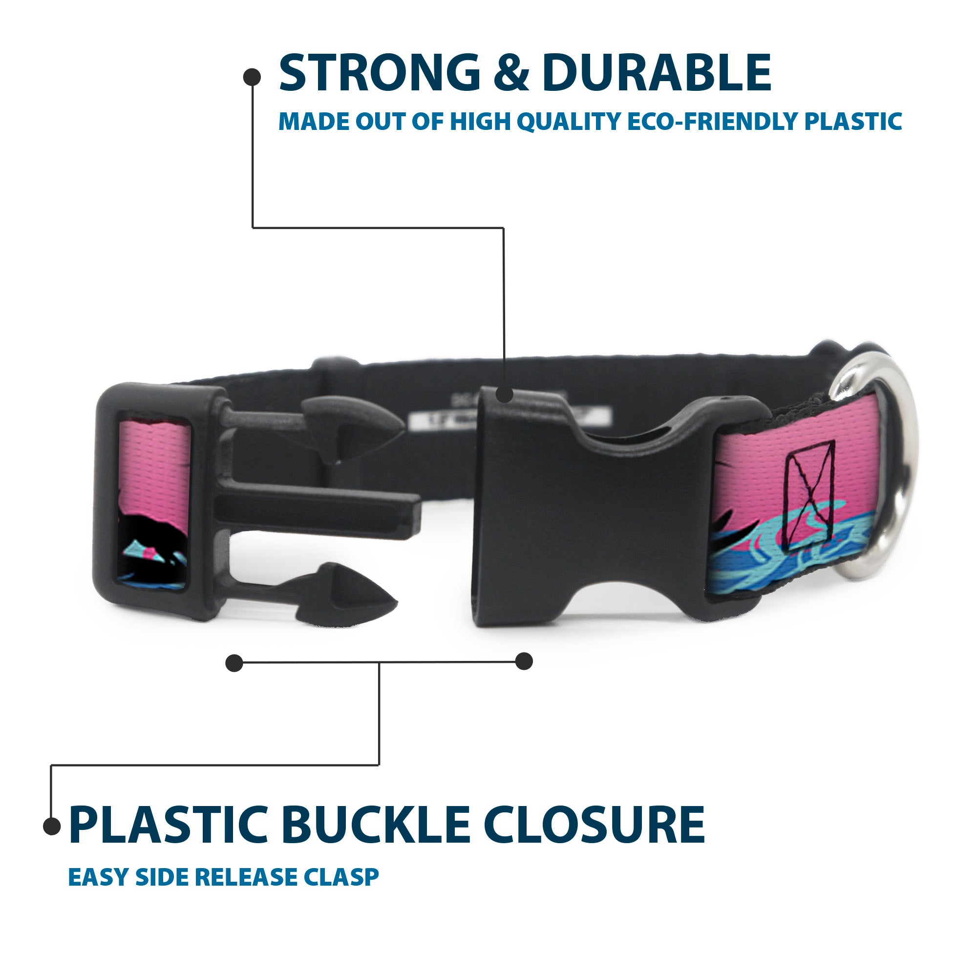 Plastic Clip Collar - SUP w/Dog Pink/Blues/Black Plastic Clip Collars Buckle-Down