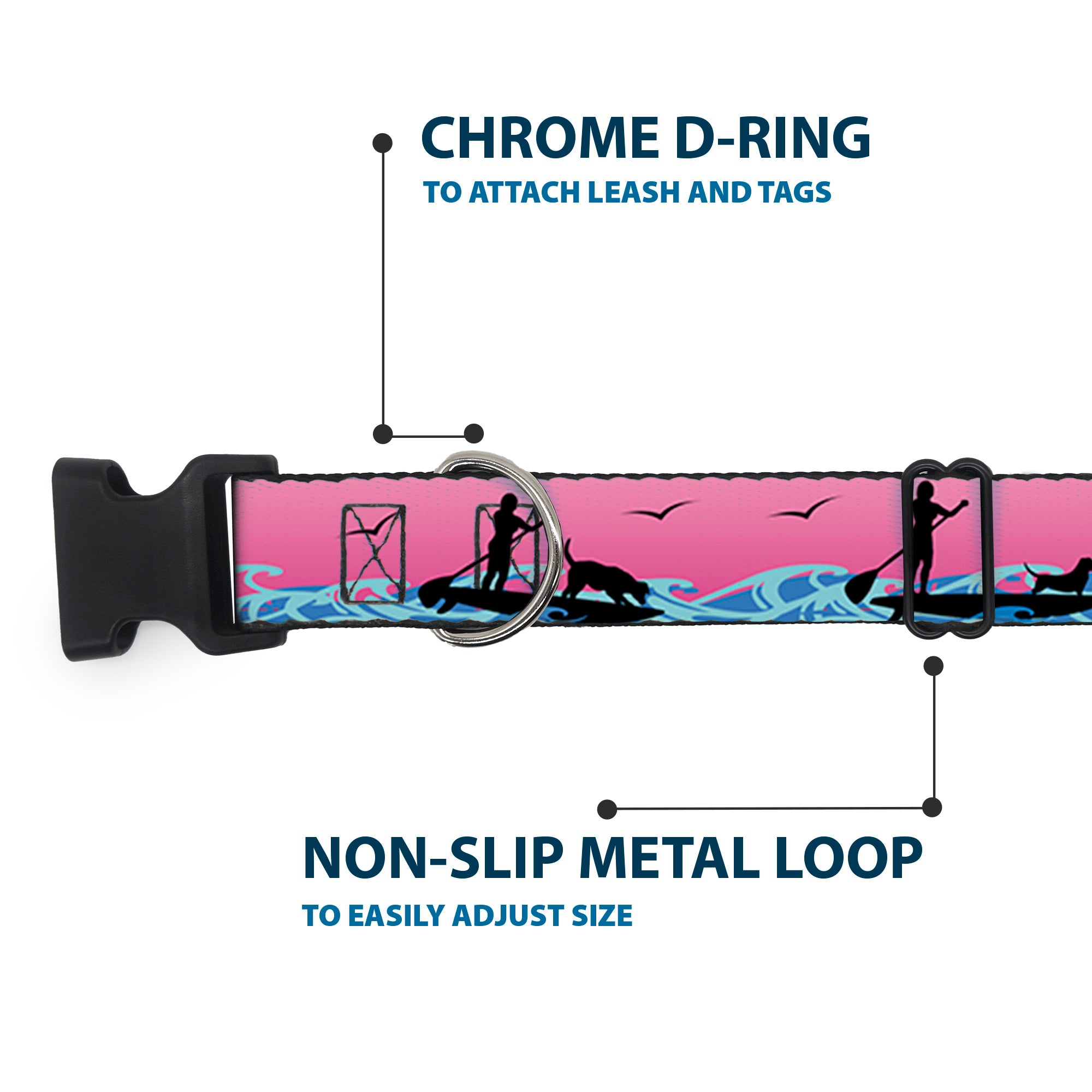 Plastic Clip Collar - SUP w/Dog Pink/Blues/Black Plastic Clip Collars Buckle-Down