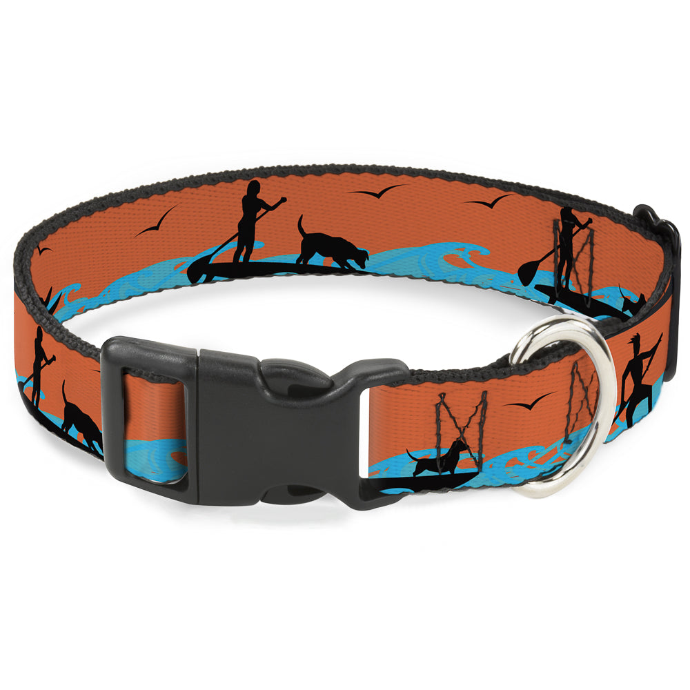 Plastic Clip Collar - SUP w/Dog Neon Orange/Blues/Black Plastic Clip Collars Buckle-Down