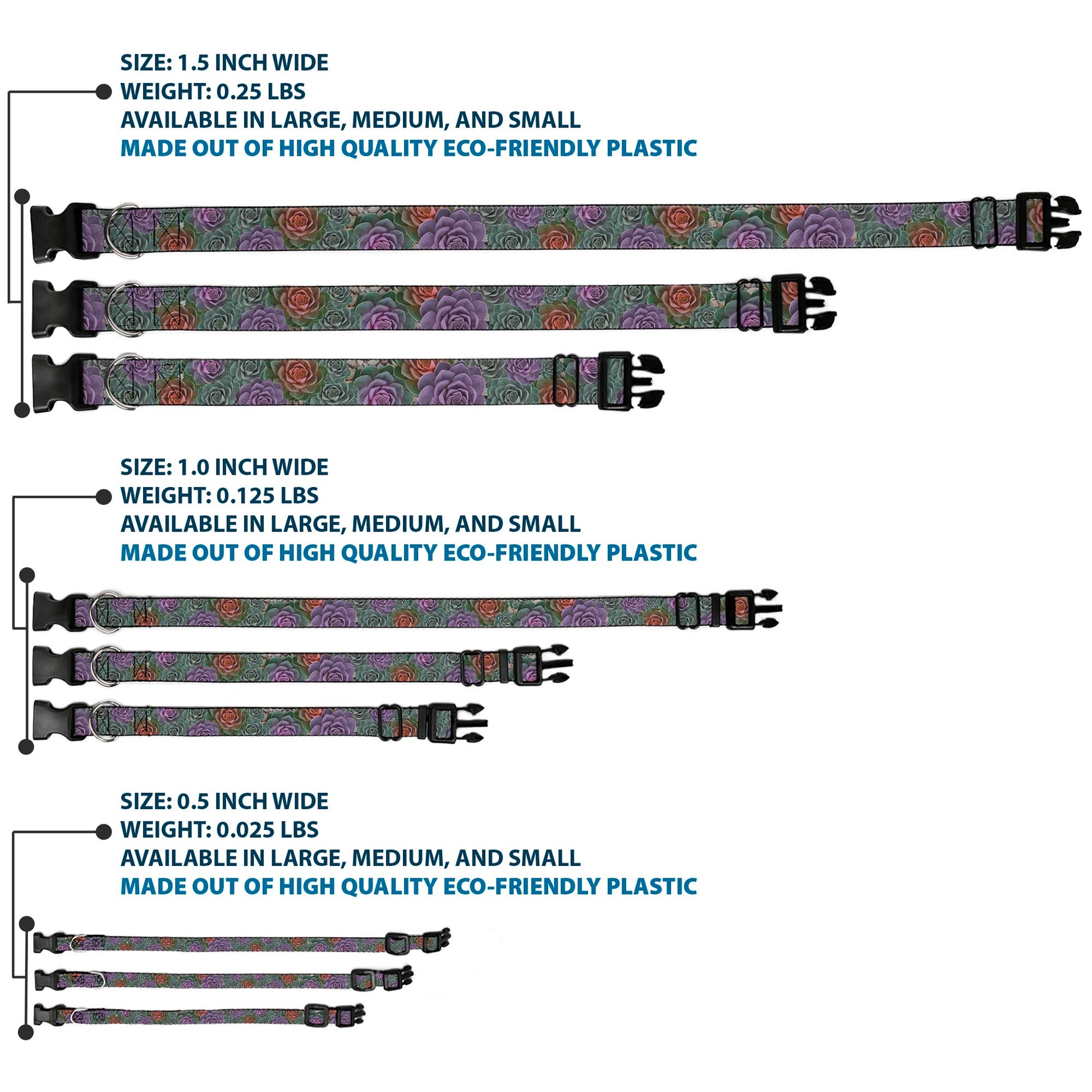 Plastic Clip Collar - Succulents Stacked Green/Pink/Orange Plastic Clip Collars Buckle-Down