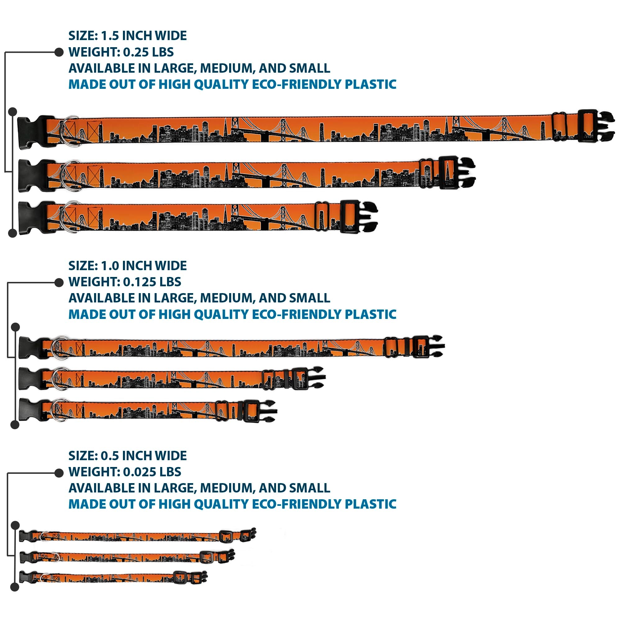 Plastic Clip Collar - San Francisco Vivid Skyline Orange Fade/Black Plastic Clip Collars Buckle-Down