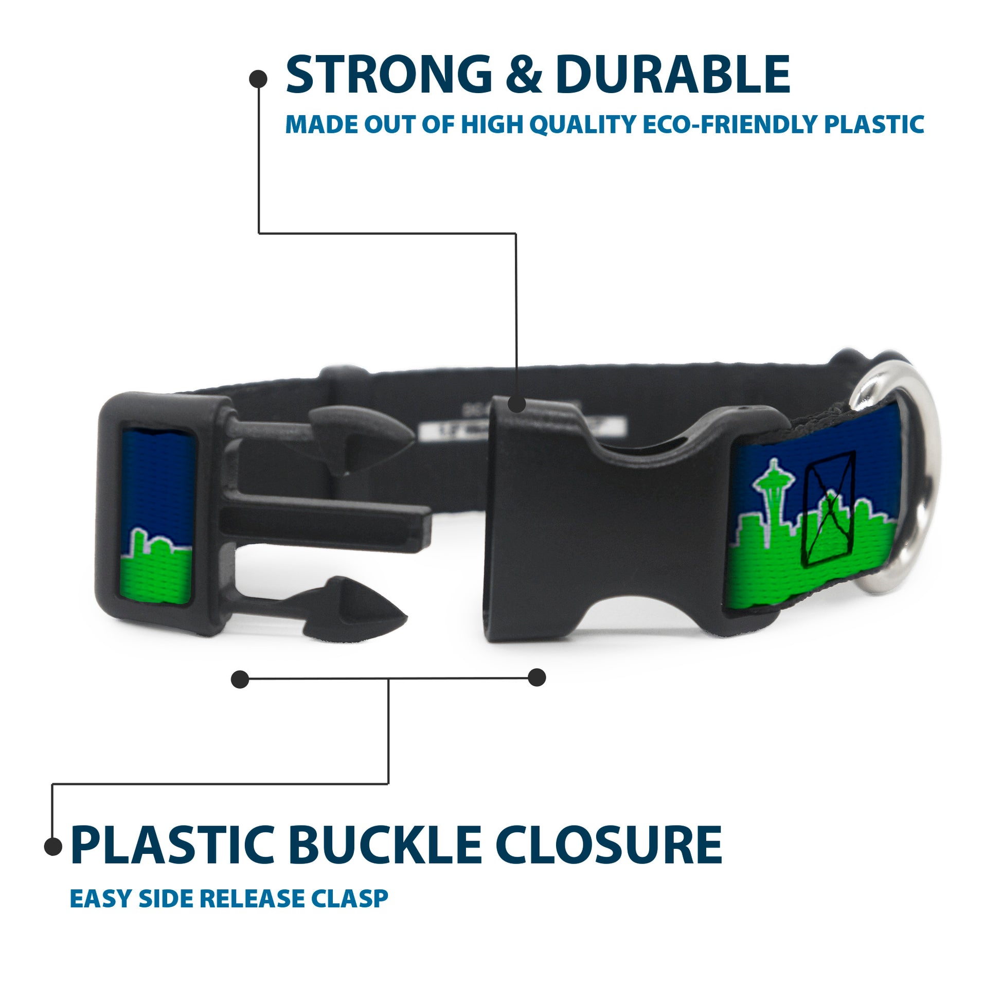 Plastic Clip Collar - Seattle Skyline Navy/Gray/Green Plastic Clip Collars Buckle-Down