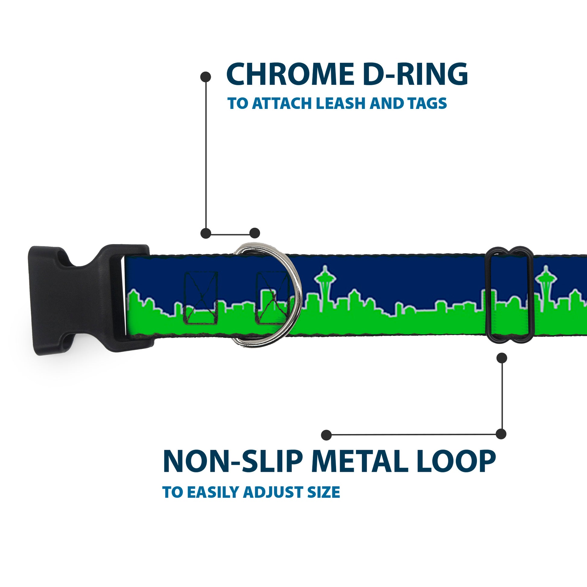 Plastic Clip Collar - Seattle Skyline Navy/Gray/Green Plastic Clip Collars Buckle-Down