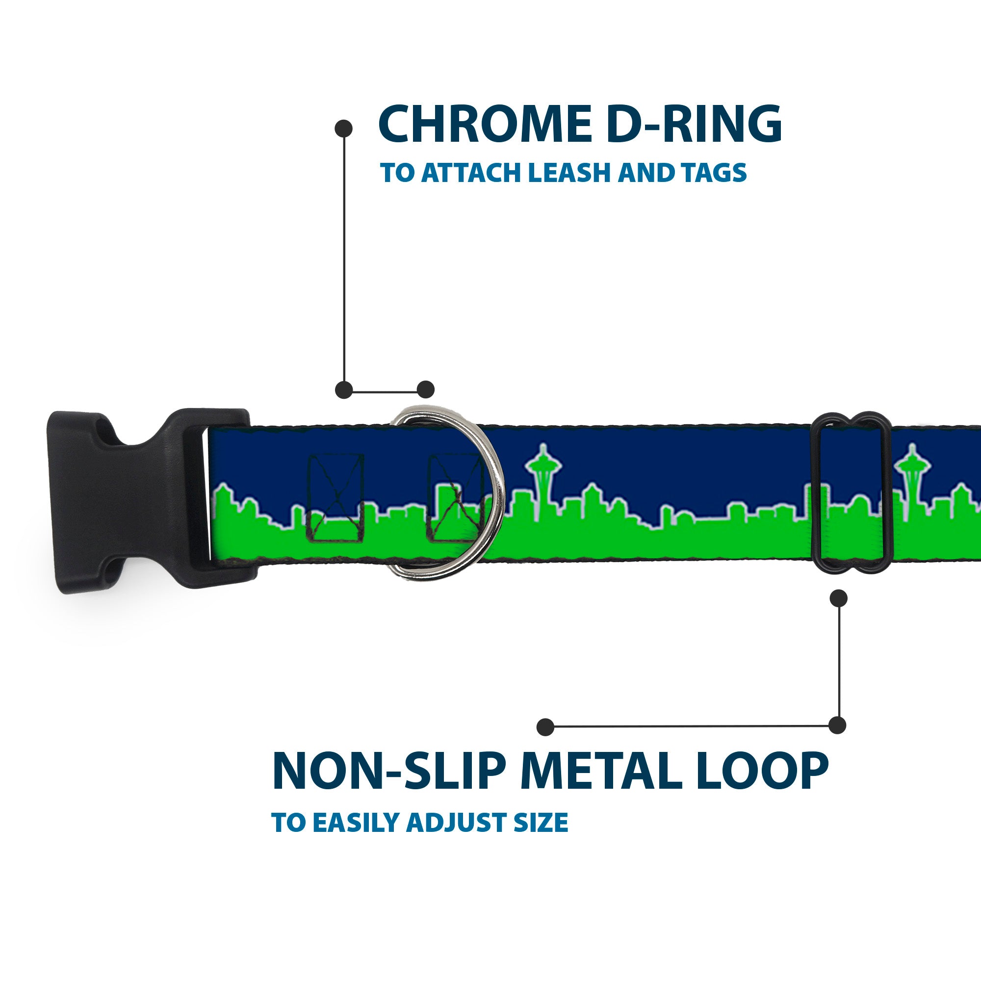 Plastic Clip Collar - Seattle Skyline Navy/Gray/Green Plastic Clip Collars Buckle-Down