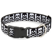 Plastic Clip Collar - Skull & Cross Bones Blocks Black/White White/Black Plastic Clip Collars Buckle-Down