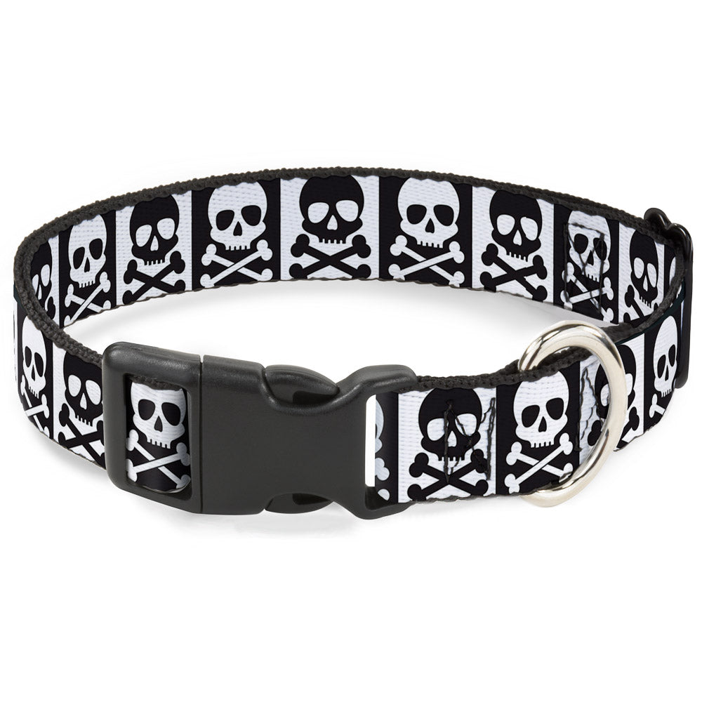 Plastic Clip Collar - Skull & Cross Bones Blocks Black/White White/Black Plastic Clip Collars Buckle-Down