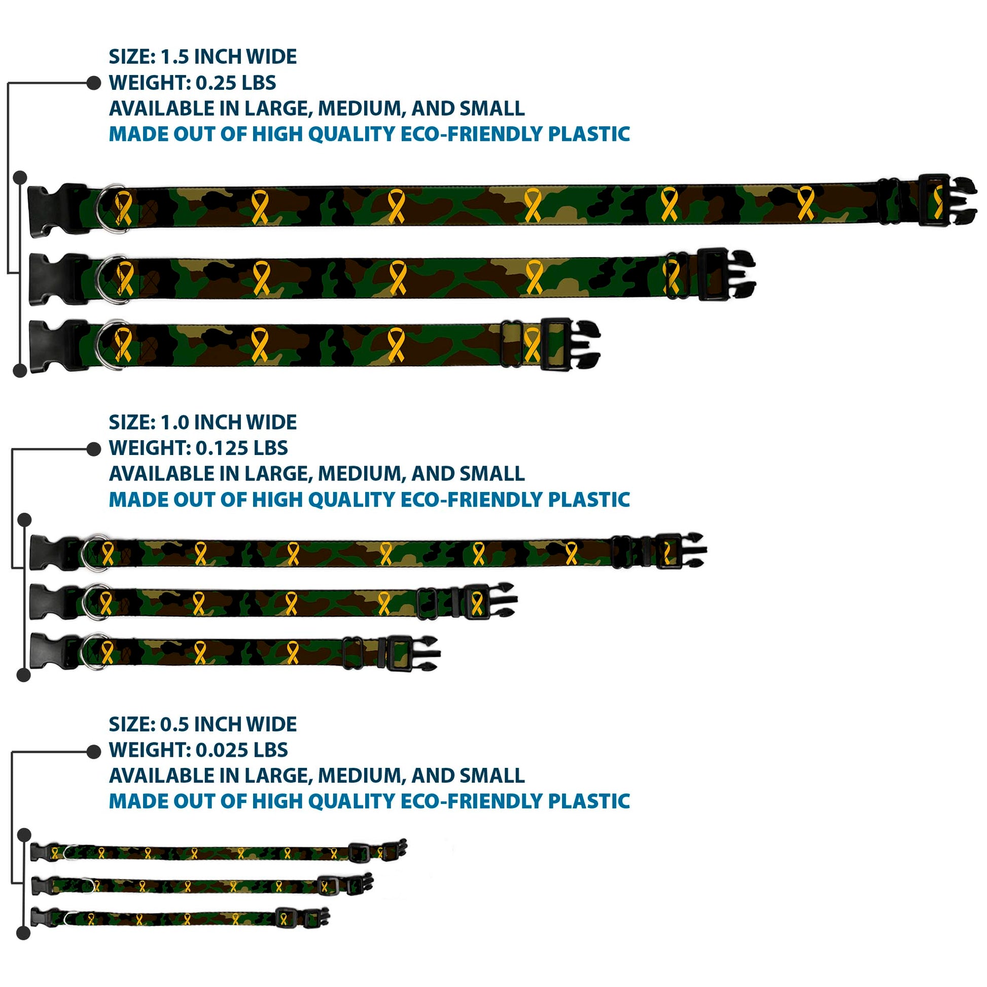 Plastic Clip Collar - Support Our Troops Camo Olive/Yellow Ribbon Plastic Clip Collars Buckle-Down