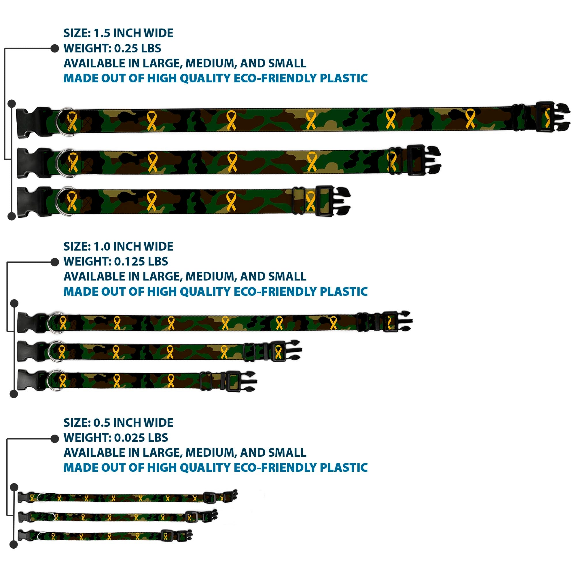 Plastic Clip Collar - Support Our Troops Camo Olive/Yellow Ribbon Plastic Clip Collars Buckle-Down