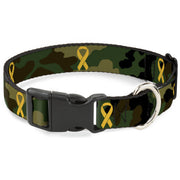 Plastic Clip Collar - Support Our Troops Camo Olive/Yellow Ribbon Plastic Clip Collars Buckle-Down