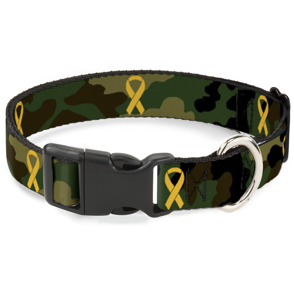 Plastic Clip Collar - Support Our Troops Camo Olive/Yellow Ribbon Plastic Clip Collars Buckle-Down