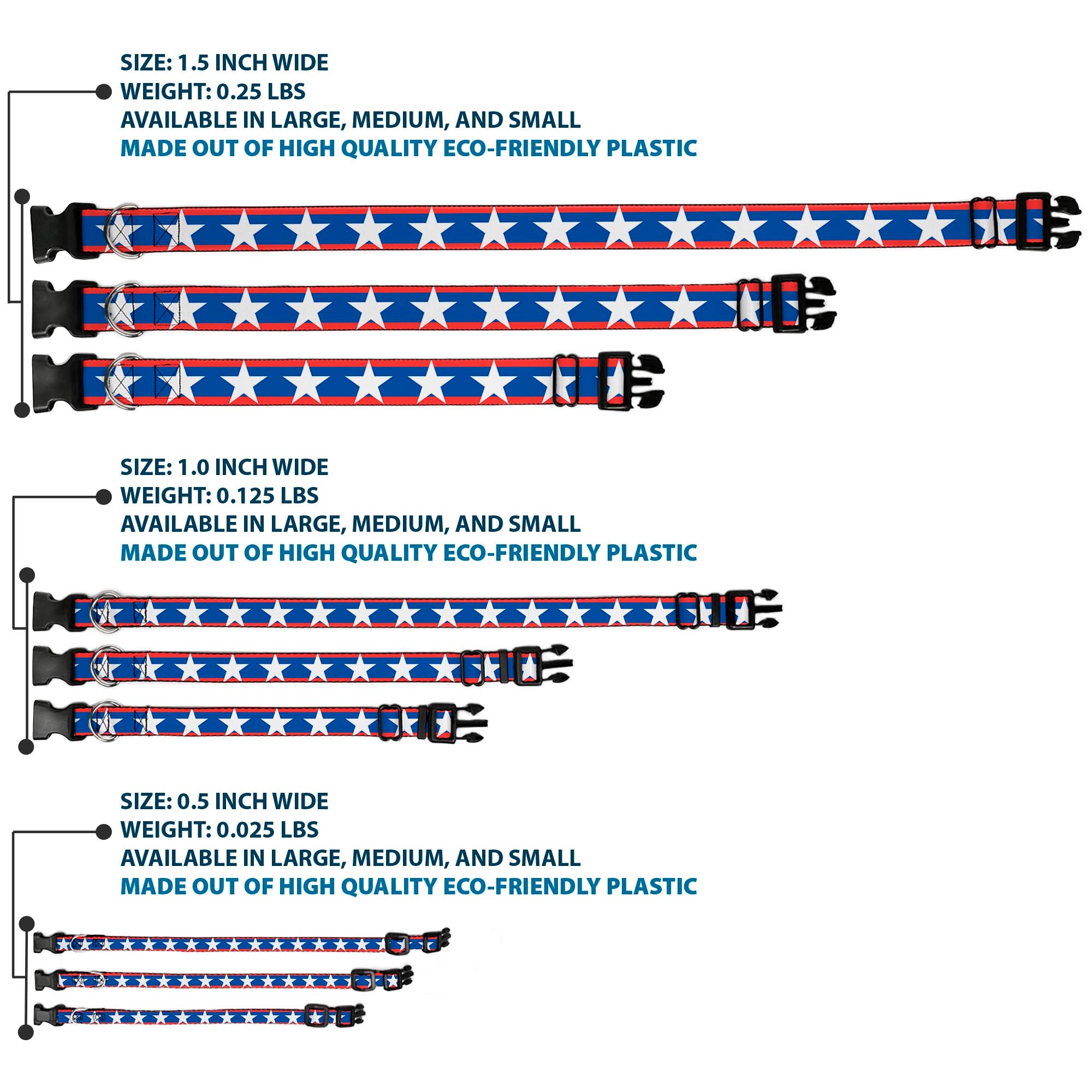 Plastic Clip Collar - Stars/Stripes Red/Blue/White Plastic Clip Collars Buckle-Down