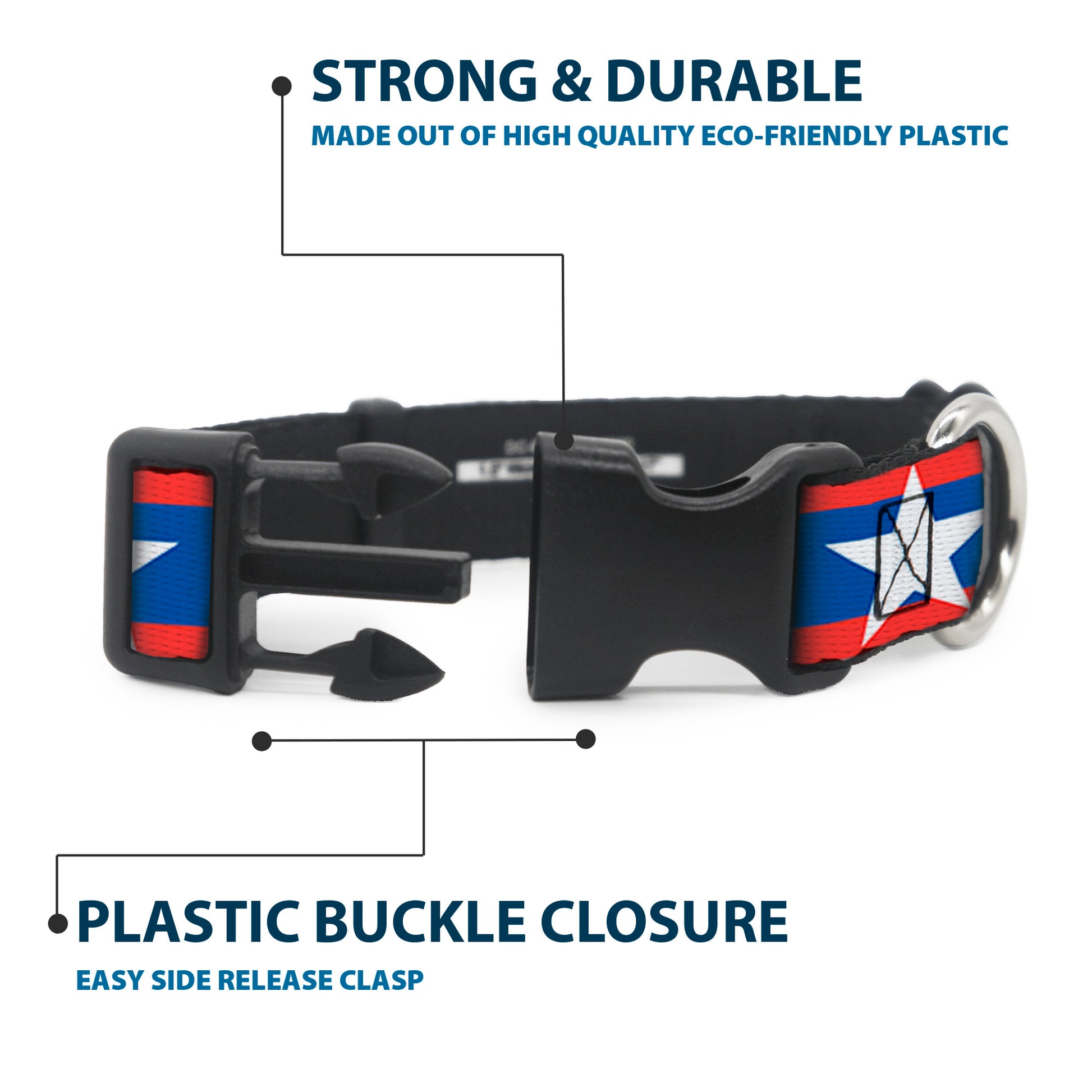 Plastic Clip Collar - Stars/Stripes Red/Blue/White Plastic Clip Collars Buckle-Down