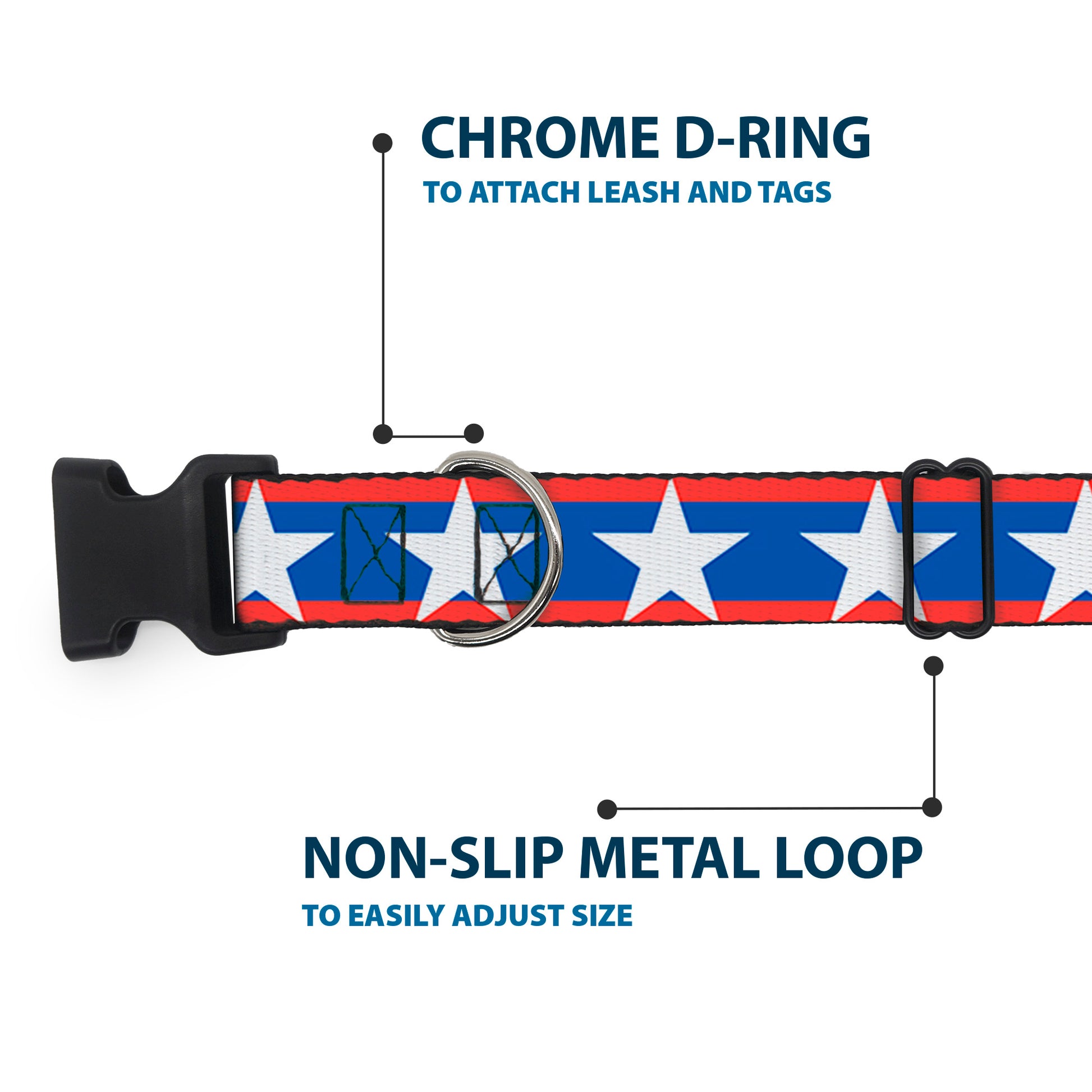 Plastic Clip Collar - Stars/Stripes Red/Blue/White Plastic Clip Collars Buckle-Down