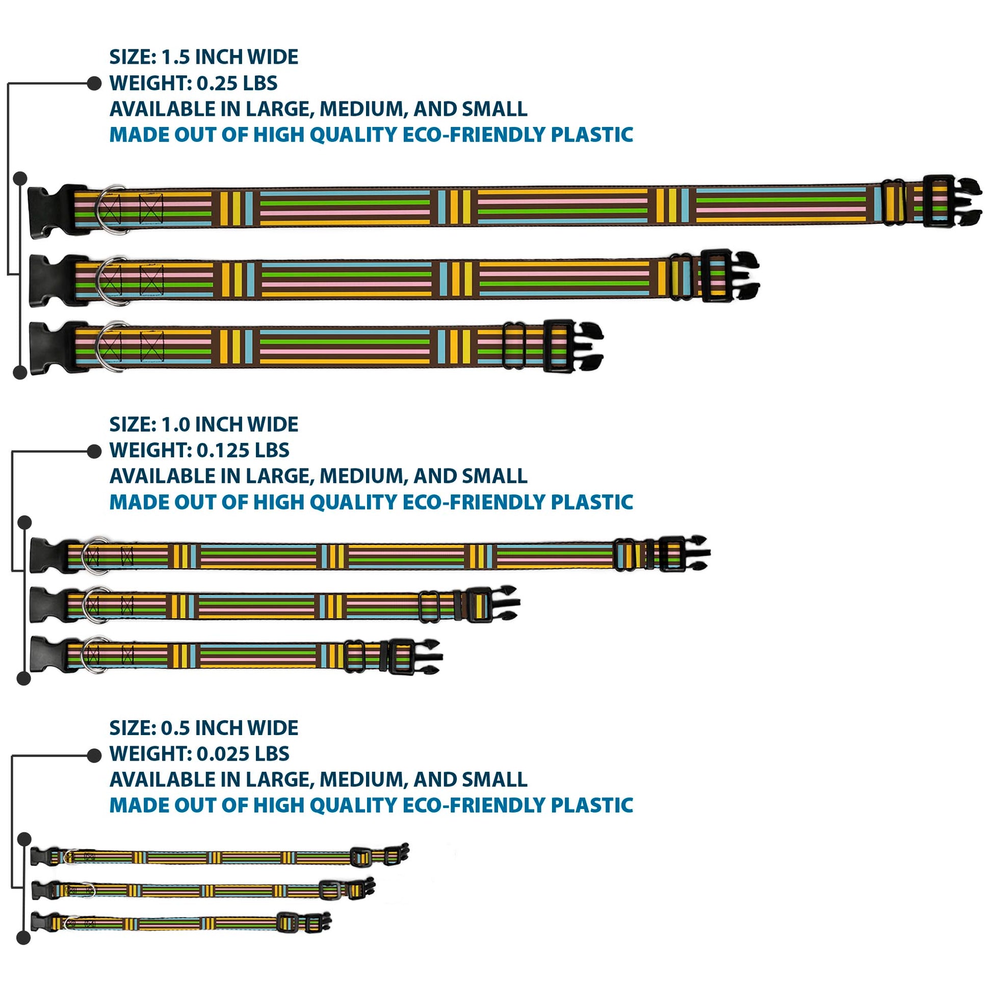 Plastic Clip Collar - Stripe Blocks Brown/Multi Pastel Plastic Clip Collars Buckle-Down