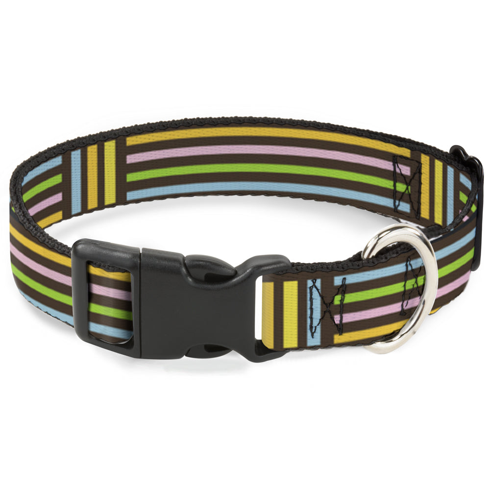Plastic Clip Collar - Stripe Blocks Brown/Multi Pastel Plastic Clip Collars Buckle-Down