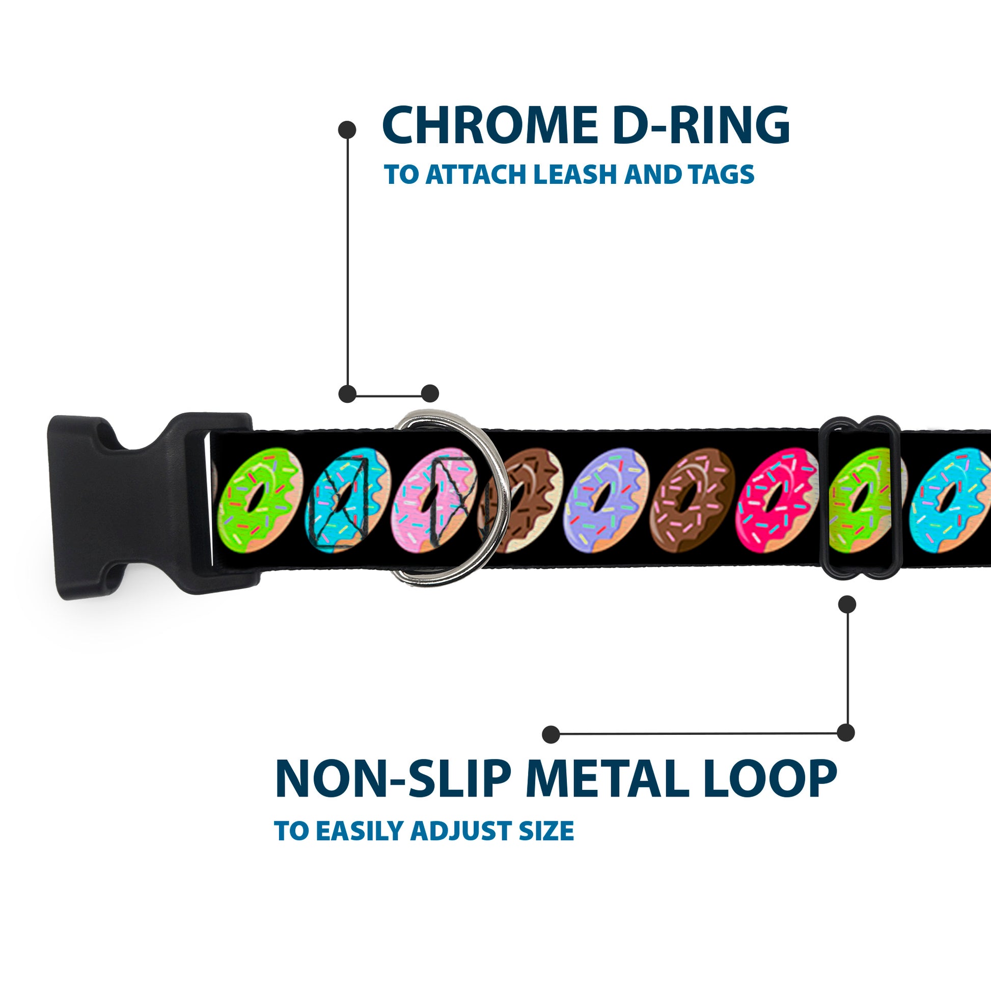 Plastic Clip Collar - Sprinkle Donuts Black/Multi Color Plastic Clip Collars Buckle-Down