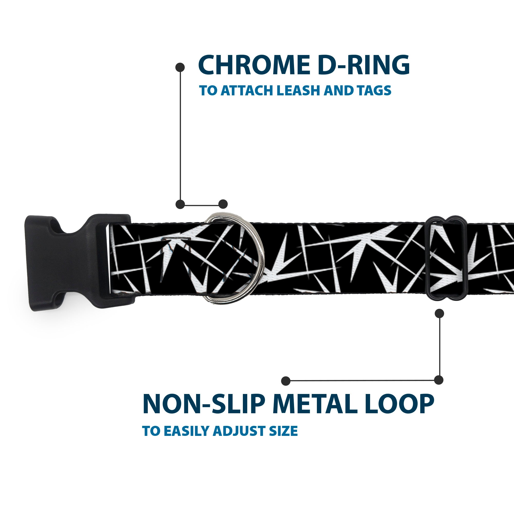 Plastic Clip Collar - Spikes Scattered Black/White Plastic Clip Collars Buckle-Down