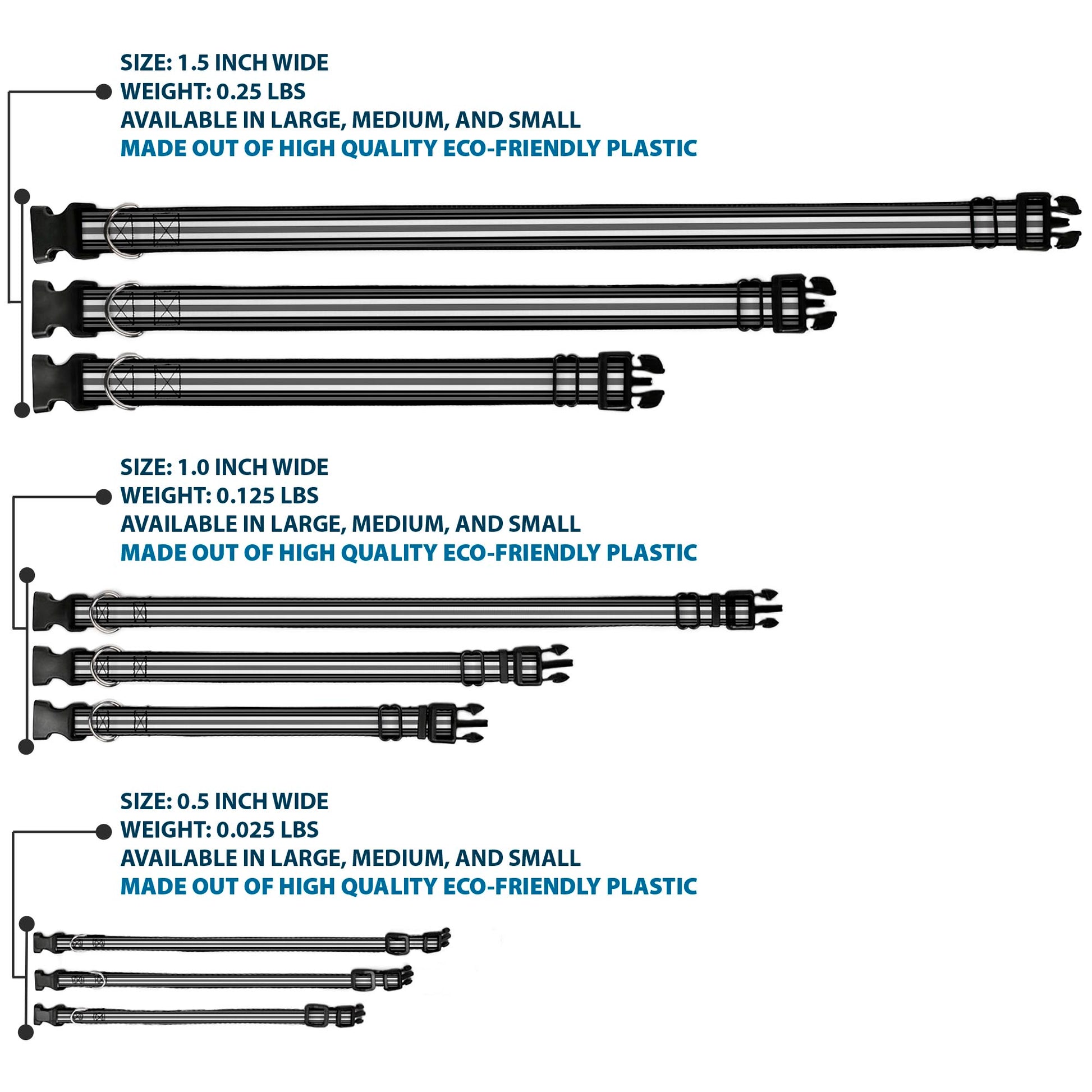 Plastic Clip Collar - Striped Black/Gray/White Plastic Clip Collars Buckle-Down