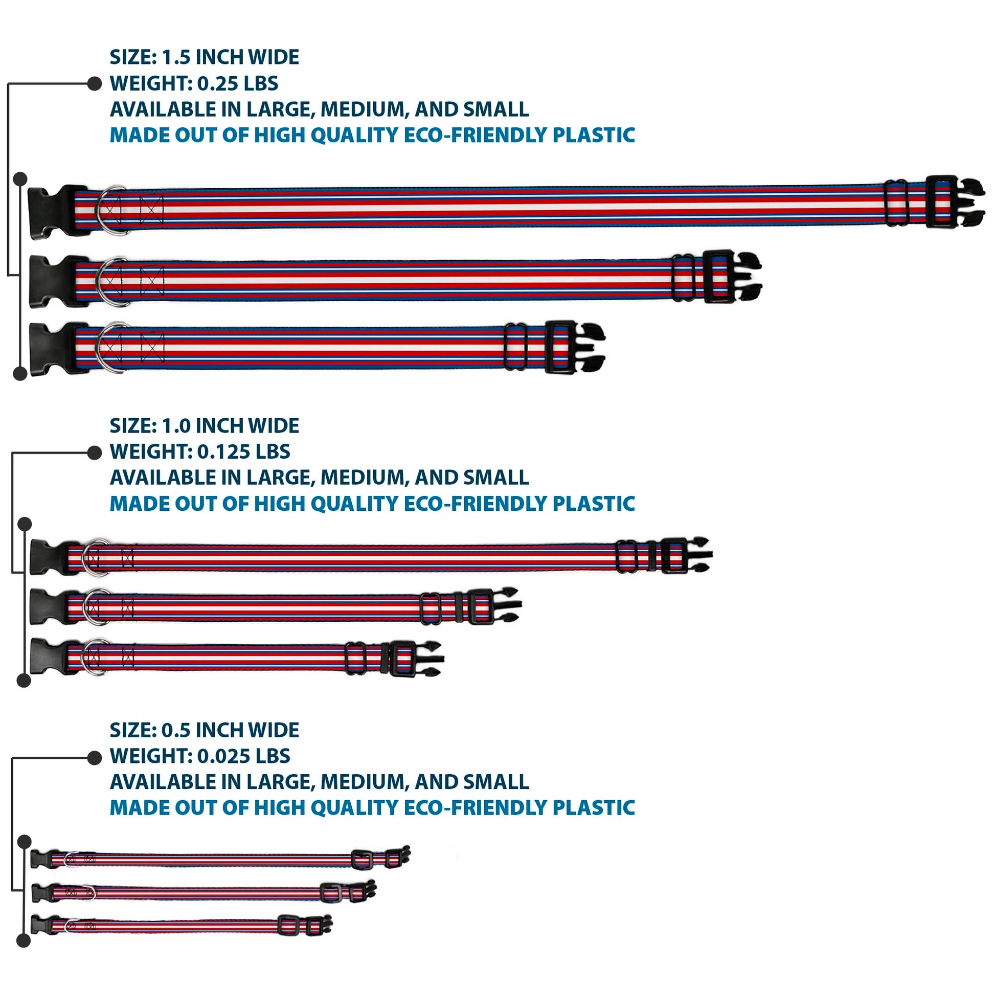 Plastic Clip Collar - Striped Blue/Red/White Plastic Clip Collars Buckle-Down