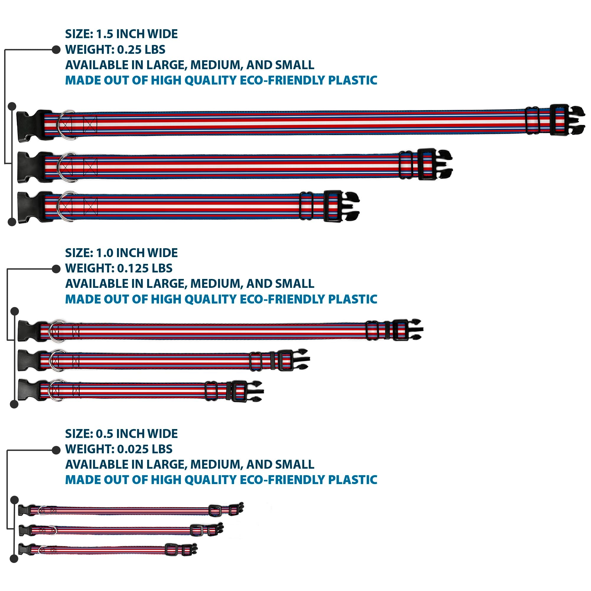 Plastic Clip Collar - Striped Blue/Red/White Plastic Clip Collars Buckle-Down
