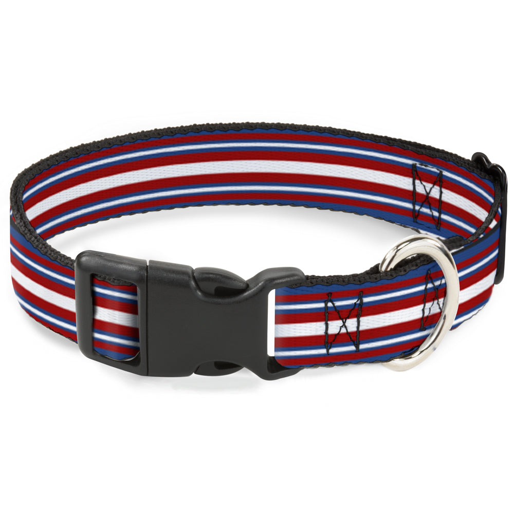Plastic Clip Collar - Striped Blue/Red/White Plastic Clip Collars Buckle-Down