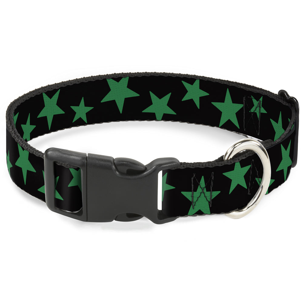 Plastic Clip Collar - Stars Scattered Black/Green Plastic Clip Collars Buckle-Down