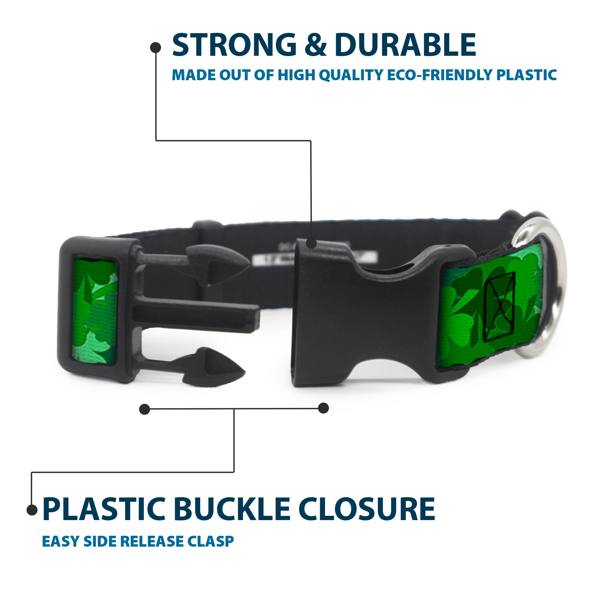 Plastic Clip Collar - St. Pat's Stacked Shamrocks Greens Plastic Clip Collars Buckle-Down