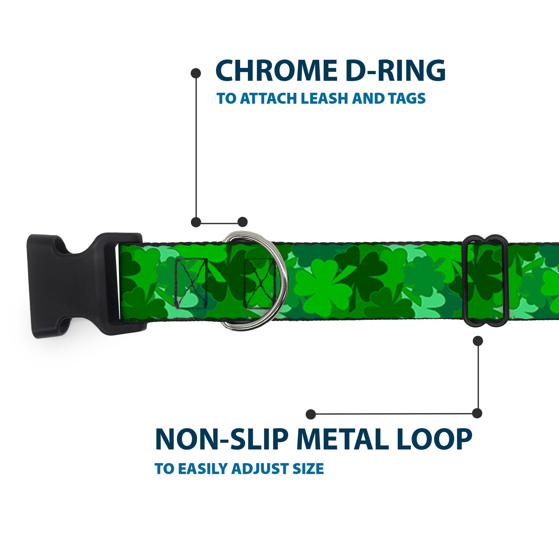 Plastic Clip Collar - St. Pat's Stacked Shamrocks Greens Plastic Clip Collars Buckle-Down