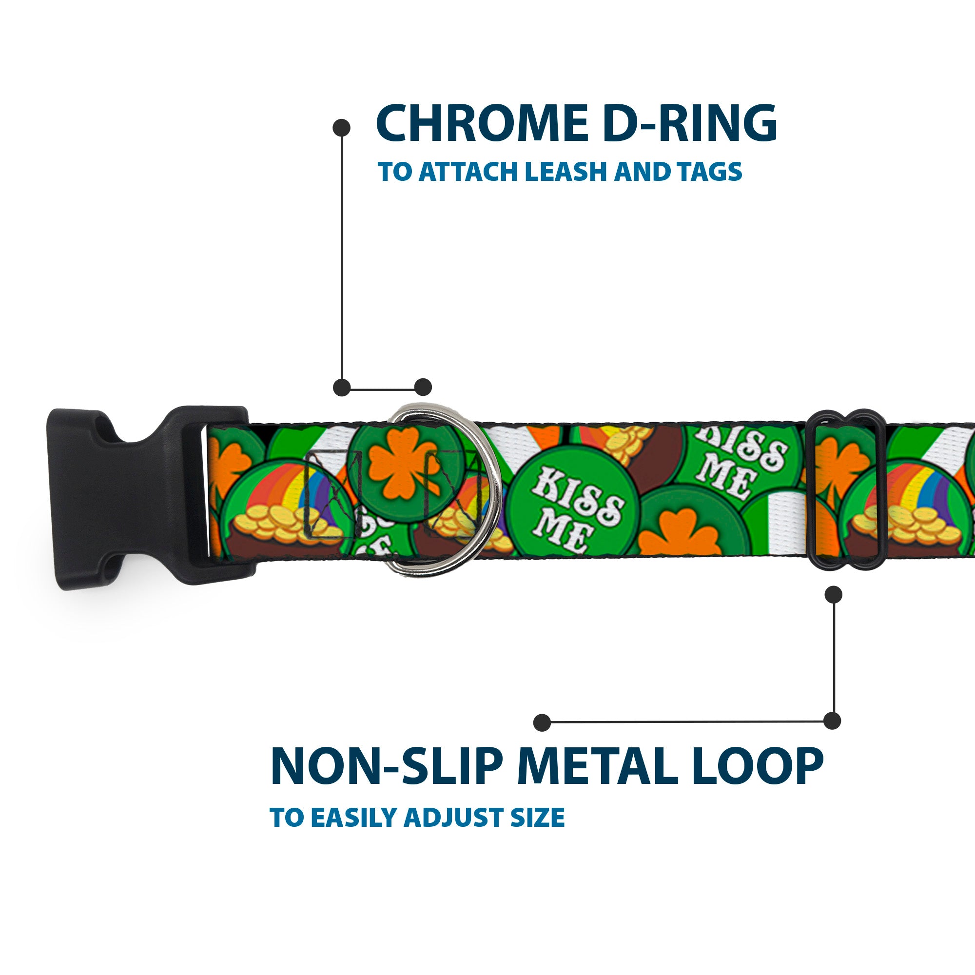 Plastic Clip Collar - St. Pat's 4-Buttons Stacked Plastic Clip Collars Buckle-Down