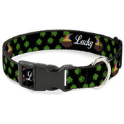 Plastic Clip Collar - St. Pat's LUCKY Pot of Gold/Shamrocks Scattered Black/Green/White Plastic Clip Collars Buckle-Down